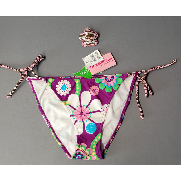 Cia Maritima Cheeky Bikini Bottom Womens Large 42 Swim Side Tie Floral Retro New - Picture 2 of 13